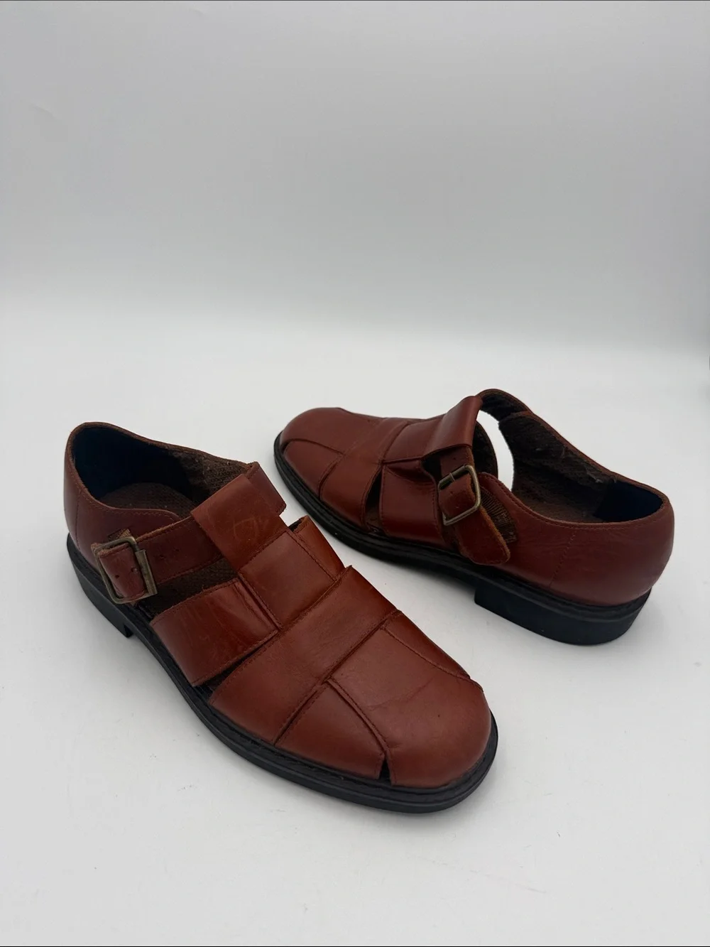 Vintage AEROSOLES Men's Chestnut Brown Leather Slip-On Fisherman Loafers 9M Y2K